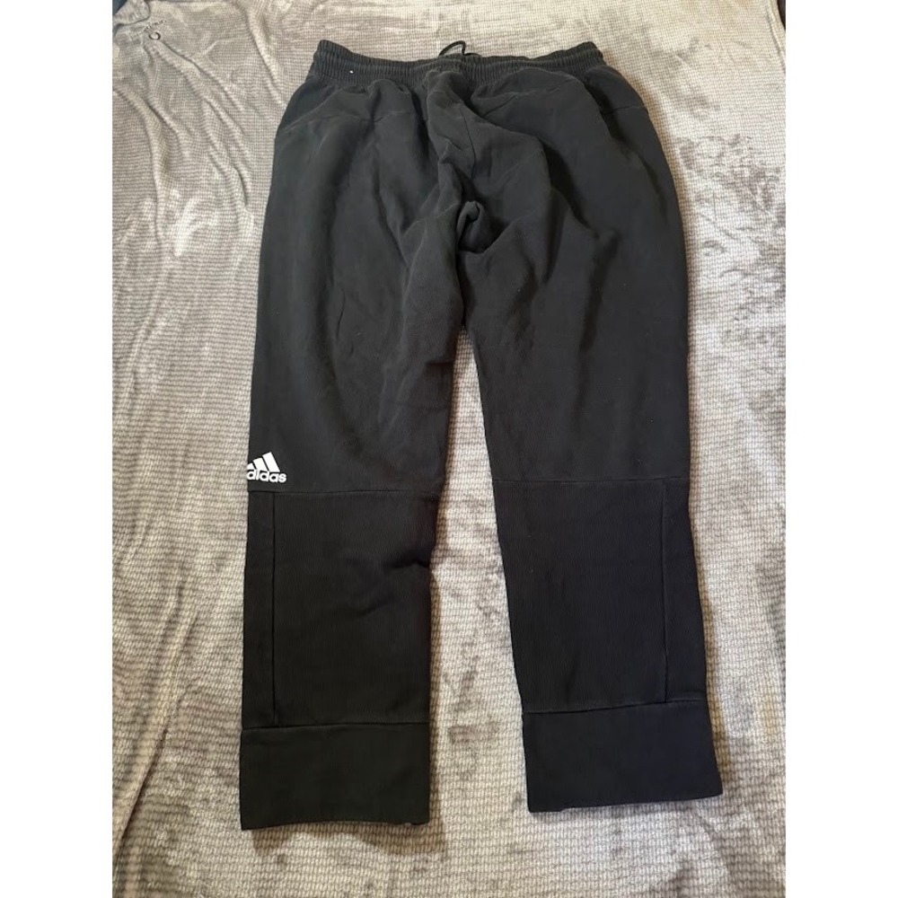 Adidas Mens Fleece Sweatpants Black Joggers 2XL Drawstring Pockets 34X30